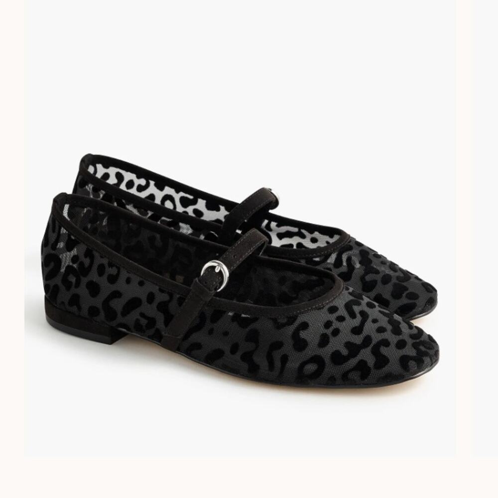 J. Crew Leopard mesh Mary Jane flats